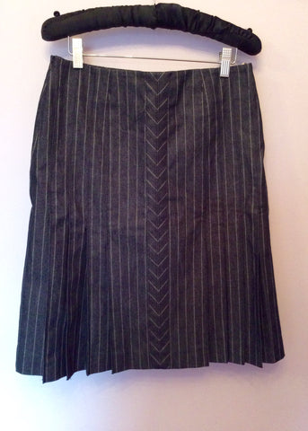 Karen Millen Dark Grey Pinstripe Denim Pleated Skirt Size 10 - Whispers Dress Agency - Sold - 2