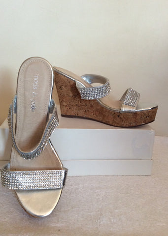 Brand New Moda In Pelle Silver Diamanté Wedge Platform Mules Size 6/39 - Whispers Dress Agency - Sold - 1