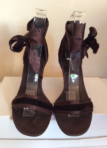 Karen Millen Brown Satin & Velvet Tie Leg Sandals Size 3.5/36 - Whispers Dress Agency - Sold - 3