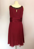 BRAND NEW MONSOON CRANBERRY & BLACK BEAD & SEQUIN TRIM SILK DRESS SIZE 14 - Whispers Dress Agency - Sold - 3
