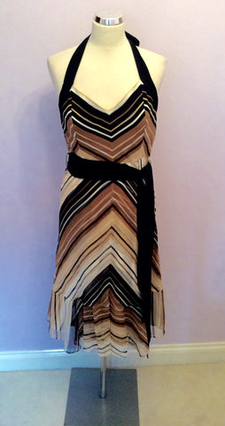 Coast brown print silk halterneck dress size 12 - Whispers Dress Agency - Womens Dresses - 1