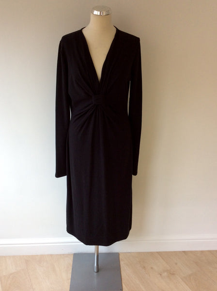MARELLA BLACK STRETCH JERSEY V NECK DRESS SIZE XL - Whispers Dress Agency - Sold - 1