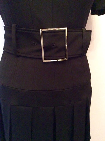 Karen Millen Black Short Sleeve Belted Pleated Skirt Dress Size 10 - Whispers Dress Agency - Sold - 4