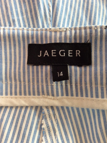 Jaeger Blue & White Pinstripe Cotton Crop Trousers Size 14 - Whispers Dress Agency - Womens Trousers - 3