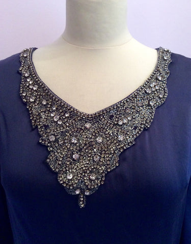 Pink Soda Blue Silk Beaded & Diamanté Neckline Dress Size 10 - Whispers Dress Agency - Womens Dresses - 2