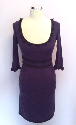 Temperley Purple & Black Trim Merino Wool & Silk Trim Dress Size S - Whispers Dress Agency - Womens Dresses - 2