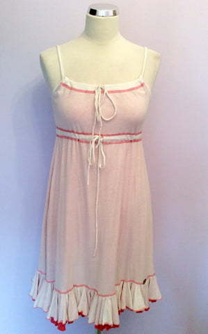 Firetrap Ivory & Coral Trim 'Abril' Cotton Dress Size M - Whispers Dress Agency - Womens Dresses - 1