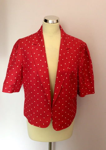 Jaeger Fushia Pink & White Spot Linen Short Sleeve Jacket Size 16 - Whispers Dress Agency - Womens Suits & Tailoring - 1