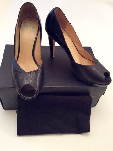 Paul Smith Black Leather & Suede Trim Peeptoe Heels Size 7/40 - Whispers Dress Agency - Womens Heels - 1