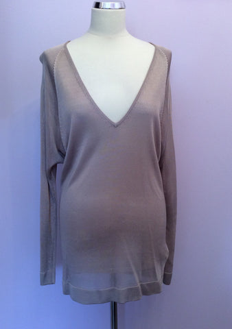 Reiss Oyster Beige Silky Feel V Neck Jumper Size S - Whispers Dress Agency - Womens Knitwear - 1