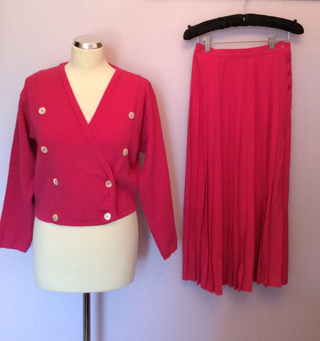Vintage Jaeger Pink Wool Cardigan & Pleated Skirt Size 10 Fit Approx 8 - Whispers Dress Agency - Sold - 1