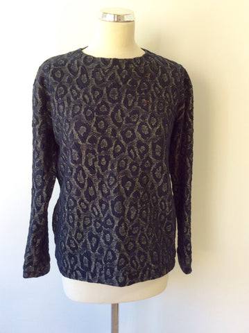 REISS 1971 NAVY BLUE & METALLIC ANIMAL PRINT DRAKE TOP SIZE S - Whispers Dress Agency - Womens Tops - 2