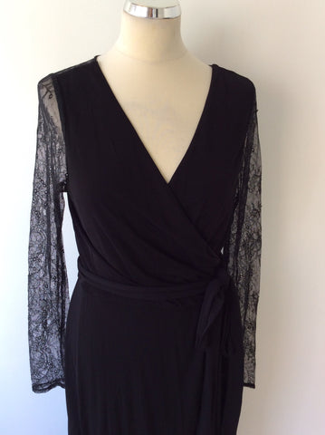 COAST BLACK LACE TRIM WRAP DRESS SIZE 16 - Whispers Dress Agency - Sold - 2