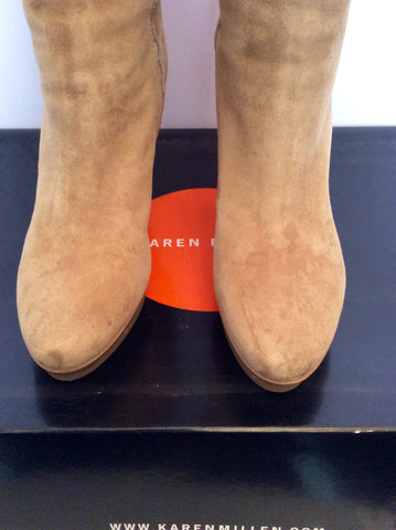 Karen Millen Camel Suede Knee Length Boots Size 7/40 - Whispers Dress Agency - Womens Boots - 5