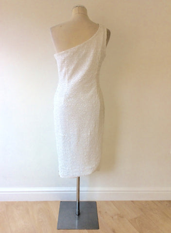 THE PRETTY DRESS COMPANY WHITE SEQUINNED ONE SHOULDER COCKTAIL DRESS SIZE 14 - Whispers Dress Agency - Womens Dresses - 4