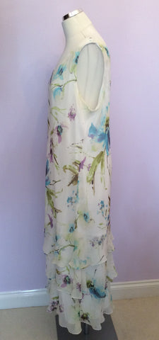 Cattiva White Floral Print Silk Dress & Over Blouse / Jacket Size 24 - Whispers Dress Agency - Sold - 5