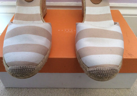Brand New John Lewis Beige & White Stripe Wedge Heel Sandals Size 7.5/41 - Whispers Dress Agency - Womens Sandals - 2