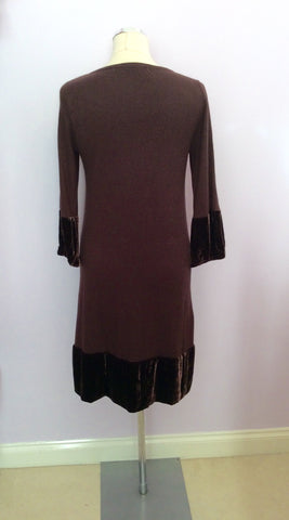 Boden Brown Knit Velvet Trim Dress Size 12 - Whispers Dress Agency - Sold - 4
