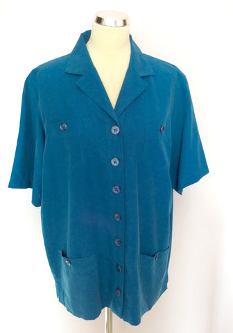 Vintage Jaeger Kingfisher Blue Silk Shirt Size 16/18 - Whispers Dress Agency - Sold - 1