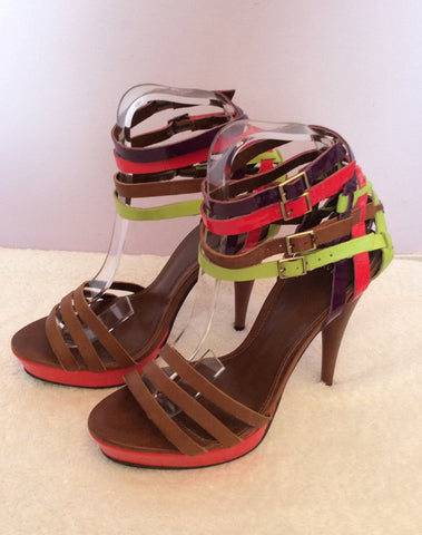 Carvela Brown With Pink, Purple & Lime Green Strappy Heels Size 5/38 - Whispers Dress Agency - Womens Heels - 3