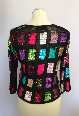 Karen Millen Black & Multi Coloured Sequinned Cardigan Size 3 UK 12/14 - Whispers Dress Agency - Sold - 2