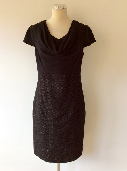 JAEGER BLACK & GOLD WEAVED SKIRT PENCIL DRESS SIZE 12 - Whispers Dress Agency - Womens Dresses - 1