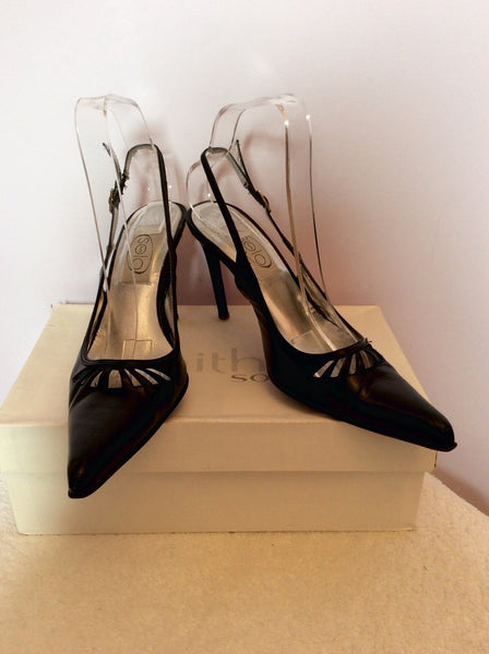 Faith Solo Black Leather Slingback Heels Size 4/37 - Whispers Dress Agency - Womens Heels - 1