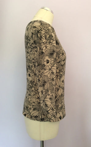 Laura Ashley Beige & Black Floral Print Fine Knit Top Size 12 - Whispers Dress Agency - Sold - 2