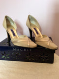 Magrit Pale Gold/Beige Satin & Leather Trim Heels Size 3/36 - Whispers Dress Agency - Womens Heels - 3