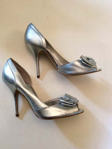 Dune Silver Bow Front Peeptoe Heels Size 6/39 - Whispers Dress Agency - Womens Heels - 3