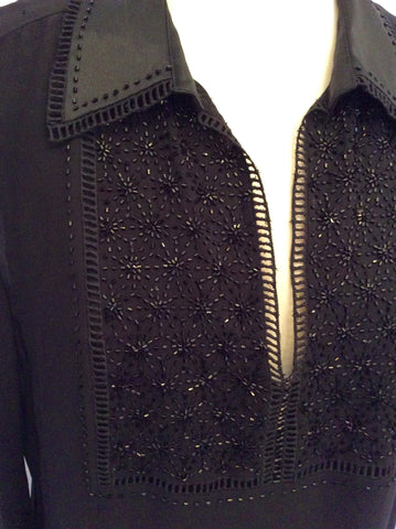 Fenn Wright Manson Black Silk Beaded Blouse Size 16 - Whispers Dress Agency - Sold - 2