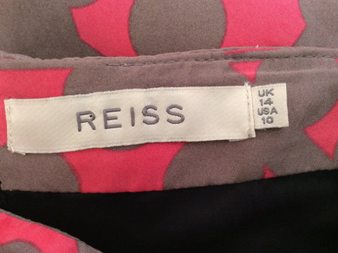 Reiss Pink & Brown Print Strapless Silk Eva Dress Size 14 - Whispers Dress Agency - Womens Dresses - 5