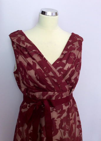 Phase Eight Burgundy Floral Print Dress Size 16 - Whispers Dress Agency - Sold - 2
