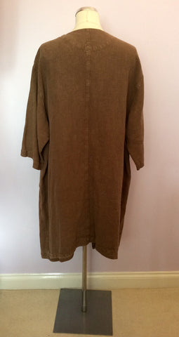 Oska Brown Linen Duster Coat Size III UK XL - Whispers Dress Agency - Sold - 3