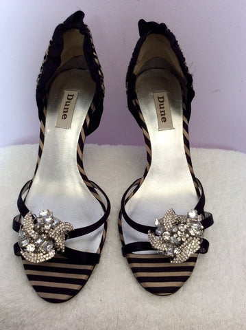 Dune Beige & Black Satin Stripe Diamanté Trim Heels Size 5/38 - Whispers Dress Agency - Womens Heels - 2