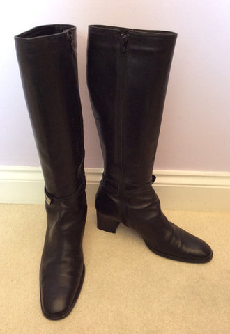 Italian Piampiani Black Leather Heeled Knee High Boots Size 7.5/ 41 - Whispers Dress Agency - Womens Boots - 1