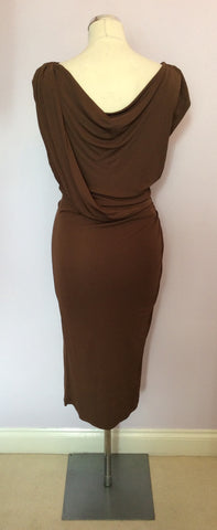 LK Bennett Brown Tann Drape Dress Size 12 - Whispers Dress Agency - Sold - 3