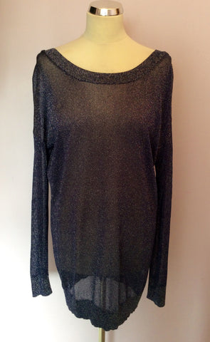Reiss Margarita Dark Midnight Blue Sparkle Fine Knit Jumper Size L - Whispers Dress Agency - Sold - 2