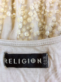 RELIGION NUDE BEADED & SEQUINNED SHIFT DRESS SIZE XS UK 8