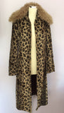 Karen Millen Brown Shaggy Lambswool Collar Leopard Print Coat Size 12 - Whispers Dress Agency - Sold - 4