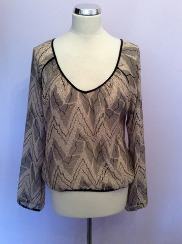 Reiss Nude & Black Silk Print Top Size M - Whispers Dress Agency - Sold - 1