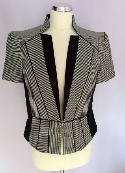 Marks & Spencer Black & White Stripe Short Sleeve Jacket Size 14 - Whispers Dress Agency - Sold - 1