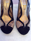 Kurt Geiger Black Canvas & Beige Snakeskin Slingback Heels Size 4/37 - Whispers Dress Agency - Womens Heels - 3