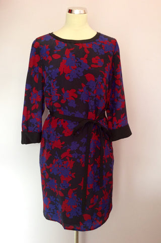 LK Bennett Bauhaus Black, Red & Purple Print Silk Dress Size 14 - Whispers Dress Agency - Sold - 1