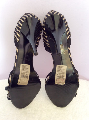 Dune Beige & Black Satin Stripe Diamanté Trim Heels Size 5/38 - Whispers Dress Agency - Womens Heels - 5