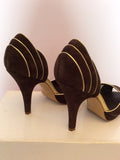 French Connection Brown Suede & Gold Trim Peeptoe Heels Size 6/39 - Whispers Dress Agency - Womens Heels - 3