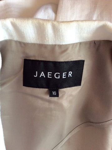 Jaeger White Linen & Taupe Trim Jacket Size 16 - Whispers Dress Agency - Sold - 3