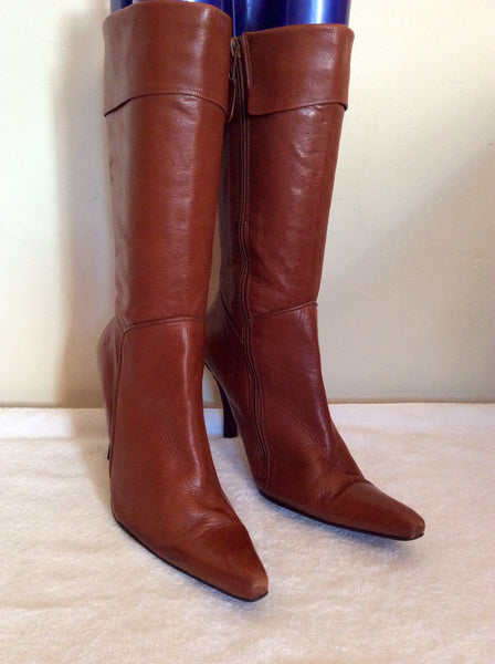 Logo 69 Tan Brown Leather Calf Length Boots Size 5/38 - Whispers Dress Agency - Womens Boots - 1