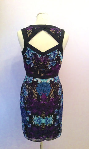 MARKS & SPENCER PURPLE PRINT CUT OUT TRIM PENCIL DRESS SIZE 10 - Whispers Dress Agency - Womens Dresses - 2