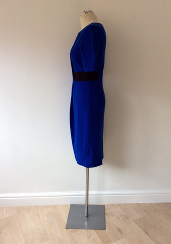 JAEGER ROYAL BLUE & BLACK TRIM PENCIL DRESS SIZE 10 - Whispers Dress Agency - Womens Dresses - 2